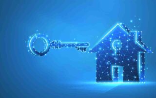 Gao Warns Fhfa To Tighten Fair‑Lending Rules As Ai Rapidly Transforms Mortgage Tech 4 Digital key made of glowing blue dots unlocking a polygonal smart home icon on a blue background