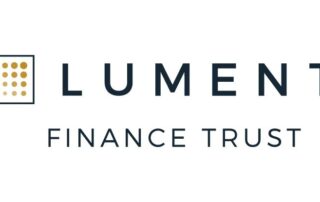 Lument finance trust logo featuring a gold dotted square icon and the words “lument finance trust” in dark blue text on a white background