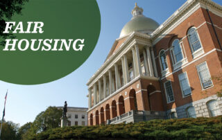 Fair housing message overlaid on a historic government building with a gold dome and columns