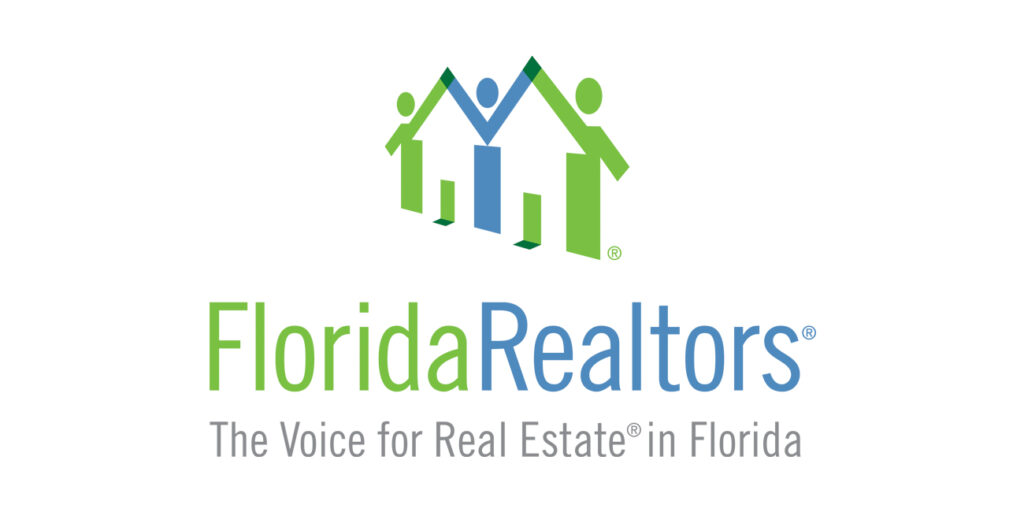 Florida realtors logo with three stylized people forming a house roof and the tagline &acirc;the voice for real estate in florida&acirc;